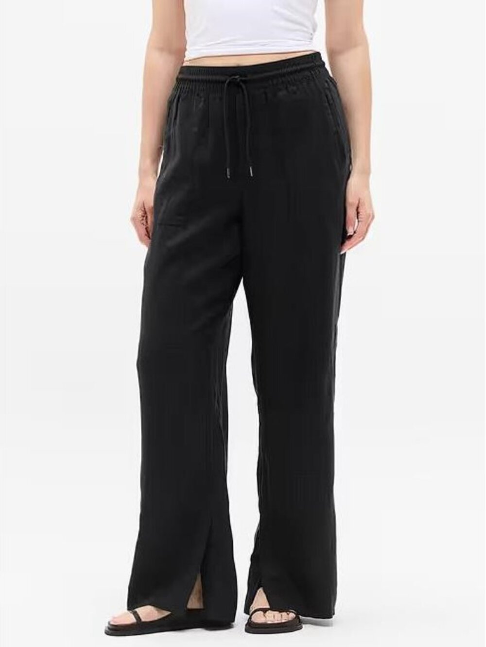 ATHLETA Women's Retreat Linen High Rise Wide Leg Pant Size L in Black